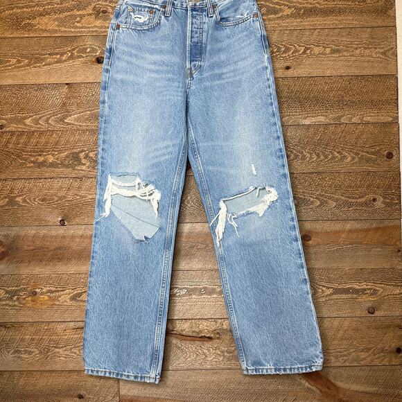 RE/DONE 90's Crop Low Slung Jeans in Medium Raf Size 24 NWT - Picture 2 of 8